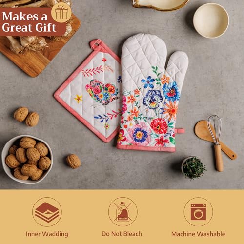 Maison d'Hermine Oven Gloves 100% Cotton Oven Mitt (052 - Happy Florals - High Summer / 7.5" x 13" (Oven Mitt))