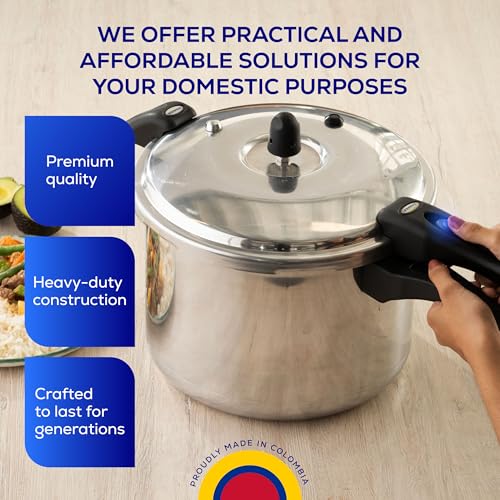 10.5 Quart / 10 Liter) Olla de Presion, Aluminum Pressure Pot with 6 Safety Systems, 11-Serving Stovetop Cooker, Pressure Cooker made in Colombia, 25-Year Warranty