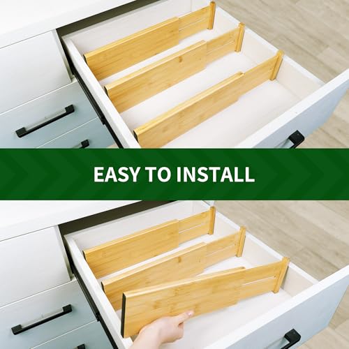 6 Pack Bamboo Drawer Dividers (4''H, 16.6''-21.8''L, 6 Pack)