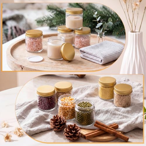 24 Pcs 4 oz Glass Jars with Gold Lid and Inner Liners (Clear,Gold / 4 oz)