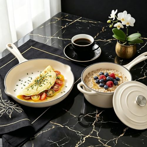 Nonstick Enameled Cast Iron Cookware Set (White C)