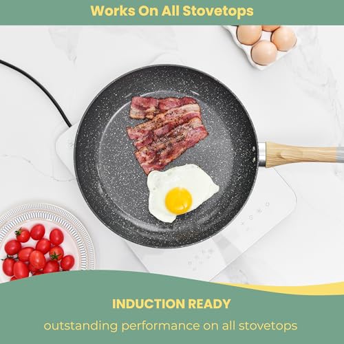 12 Inch Frying Pan Nonstick Stretched Aluminium Omelette Skillet Fry Pans for Induction Compatible Pan (12-Inch / Dark Gray)