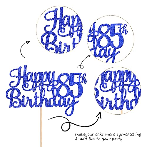 1 PCS Happy 85th Birthday Cake Topper Glitter Cheers to 85 Years Birthday Cake Pick Eighty Five 85 Fabulous Cake Decoration for Happy 85th Birthday Theme Party Decorations Supplies Blue (Blue / 85th)
