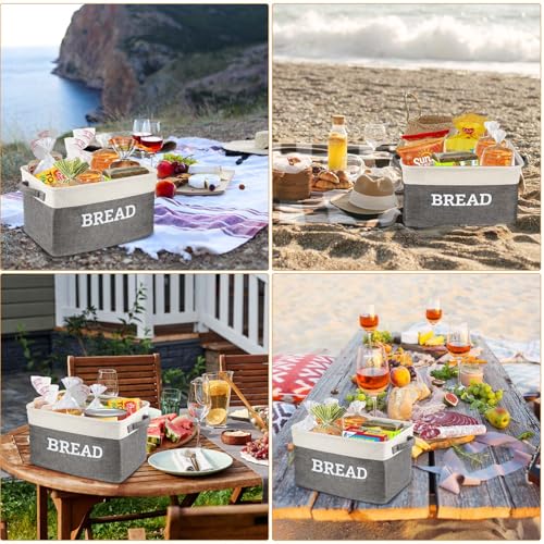 Bread Storage Basket for Kitchen (White & Grey)