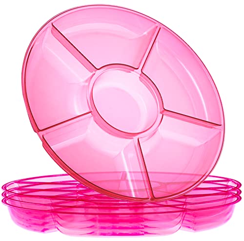 6 Sectional Round Plastic Serving Tray (Pink)