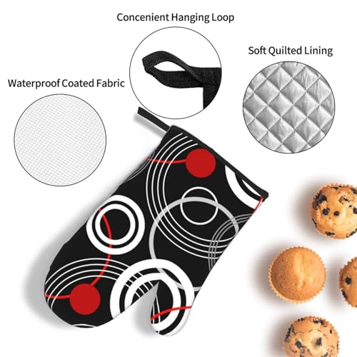 Modern Black Red Retro Oven Mitts and Pot Holders Sets of 3 (Black Red)