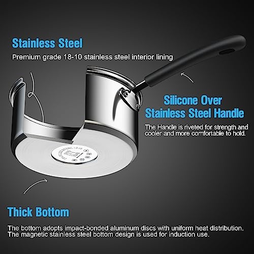 Professional 1 Quart Stainless Steel Saucepan with Lid