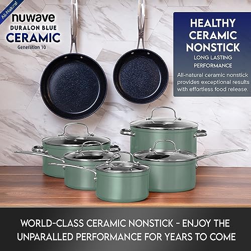 Healthy Duralon Blue Ceramic Nonstick Cookware Set (Rosemary Green / 12pc Cookware Set / Cookware Set)