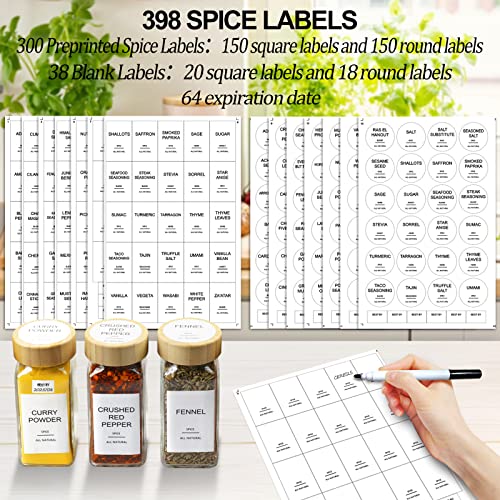 Glass Spice Jars with 398 Labels