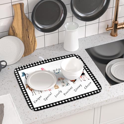 Farmhouse Animals Dish Drying Mat (Farm Animals 605 / 18" x 16")