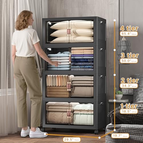 672QT Stackable Storage Bins with Lids (Black / 29.5"L)