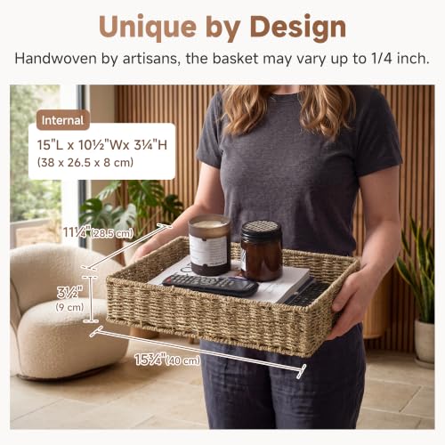 Large Seagrass Tray for Bathroom (Natural(seagrass) / 15 ¾"L x 11 ¼"W x 3 ½"H)