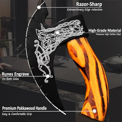 Pizza Cutter Axe Handmade Viking Pizza Axe Kitchen Tool Medieval Slicing Pizza Cutter with Sheath