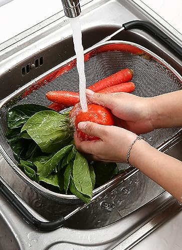 Fine Mesh Colander Over The Sink 6 Quart Stainless Steel Strainer Basket (6 Qt)