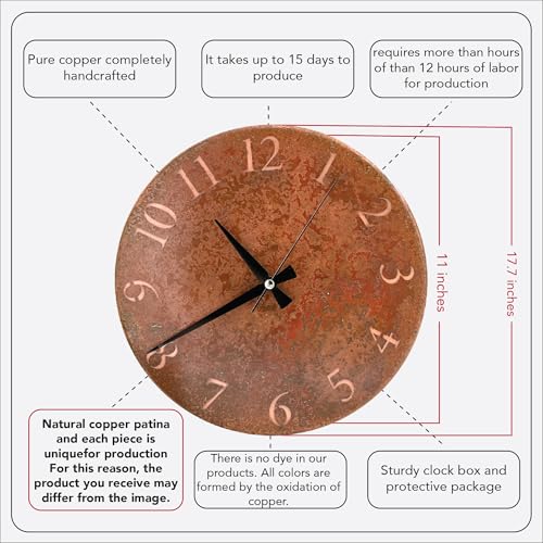Handmade Pure Copper Wall Clock for Home Decoration (Rusty Numbers / 11)