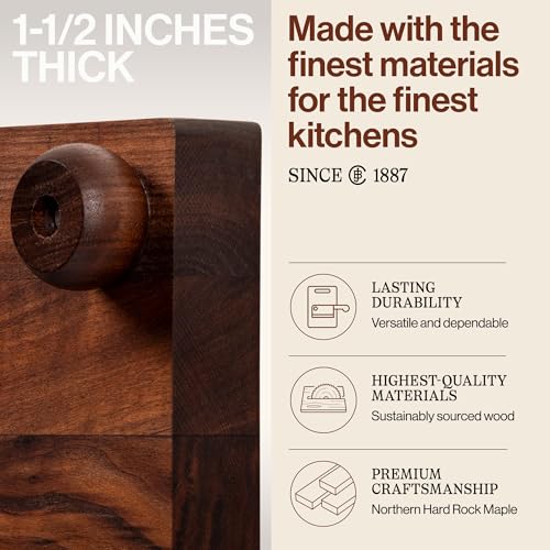 Block WAL B9S Square Walnut Wood Edge Grain Cutting Board with Feet (9"L x 9"W / Walnut with Wood Feet)