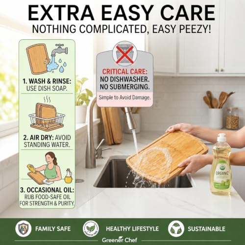 SAFEST Extra Large Bamboo Cutting Board Set of 3 with Glue (Glue-Free Surface - Round)