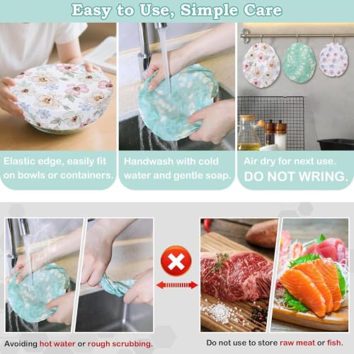 5Pcs Reusable Beeswax Elastic Bowl Covers for Bread Proofing and Food Cover (Eucalyptus Leaves)