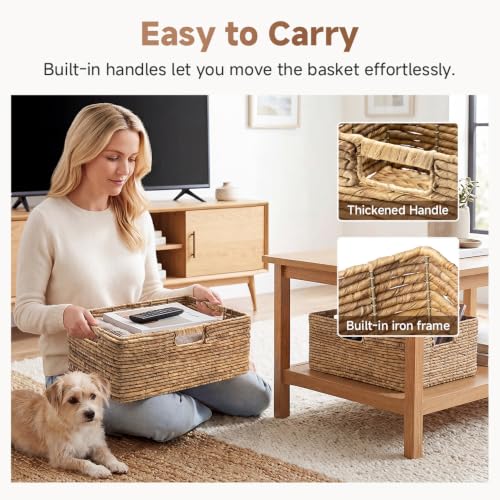 Extra Large Wicker Baskets for Storage (Natural (Water Hyacinth Roll) / 16½"L x 13"W x 7½"H)