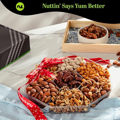 Mixed Nuts Gift Basket (3. Deluxe Red Ribbon - (7 Piece Assortment))