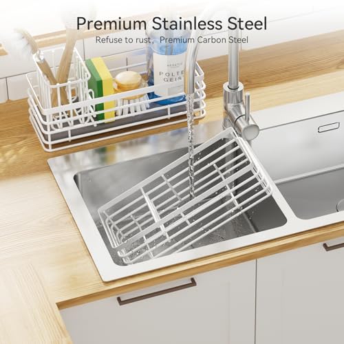 Sponge Holder for Kitchen Sink Organizer Caddy (White / Medium)