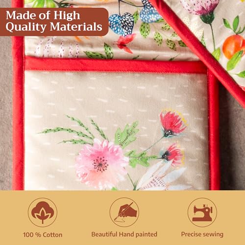Double Oven Mitts 100% Cotton Double Oven Glove (105 - Jardin D'ete - Fog / 7" x 35" (Double Oven Mitt))