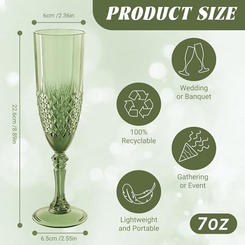 24 Pack Plastic Champagne Flutes (Sage Green)