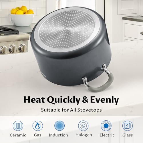 6 Quart Ceramic Non Stick Stock Pot with Strainer Lid & Pour Spout