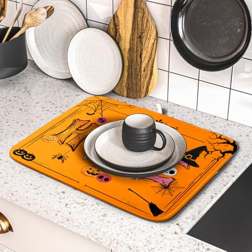 Holiday Decoration Dish Drying Mats for Kitchen Counter Funny Home Style Coffee Mat (Funny Home Orange / 18" x 16")