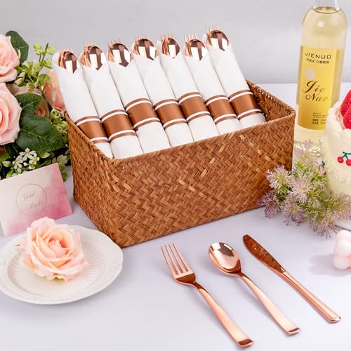400PCS Pre Rolled Rose Gold Plastic Silverware Heavy Duty for Party (Rose Gold - Classic)
