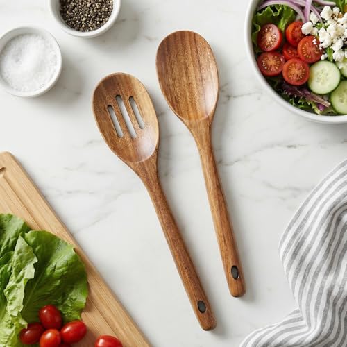Large Wooden Spoons for Cooking Utensil Set Slotted Spoon Kitchen Spatula (Slotted + Cooking Spoon)