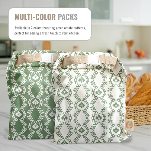 Reusable Bread Bag Set for Home Bakers (Green Ornamental)