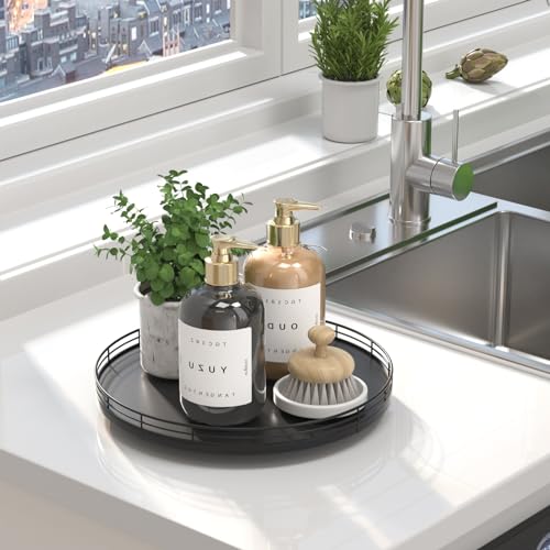 12 Inch Oak Lazy Susan Vanity Tray (Black / 12)