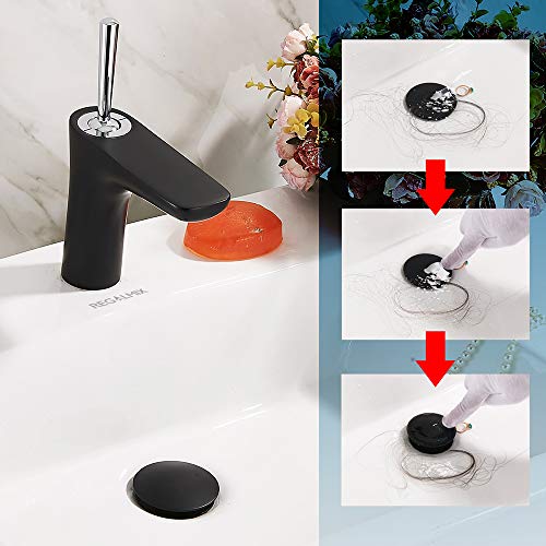Pop Up Drain Bathroom Faucet Vessel Vanity Sink Drain Stopper (Without Overflow / Black)