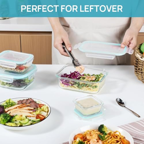8 Pack Glass Food Storage Containers with Airtight Lids (Green)