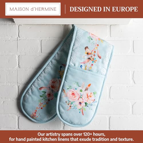 Double Oven Mitts 100% Cotton Double Oven Glove (077 - Ibiza - Blue / 7" x 35" (Double Oven Mitt))
