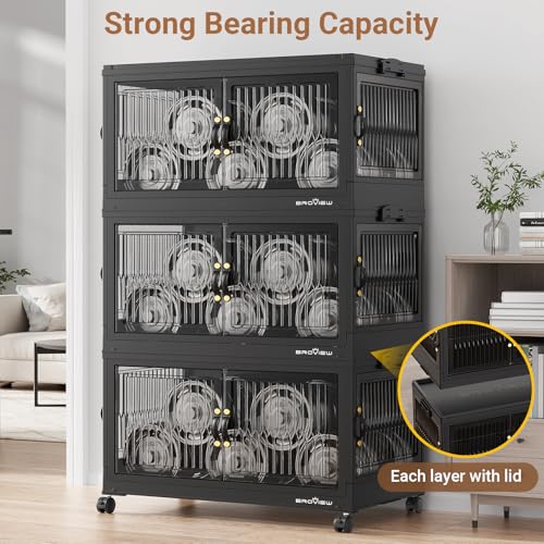 120Gal Stackable Storage Bins with Lids Foldable Boxes (Black / 30Gal-4Pack)