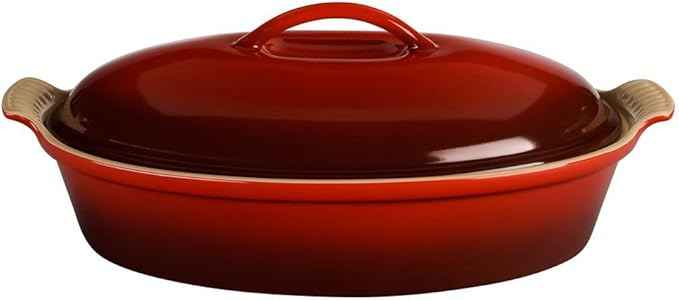 Le Creuset Stoneware Heritage Covered Oval Casserole, 4 qt. (14"), Cerise