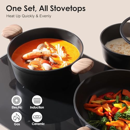 Nonstick Pots and Pans Set (Matte Black / 17pcs)