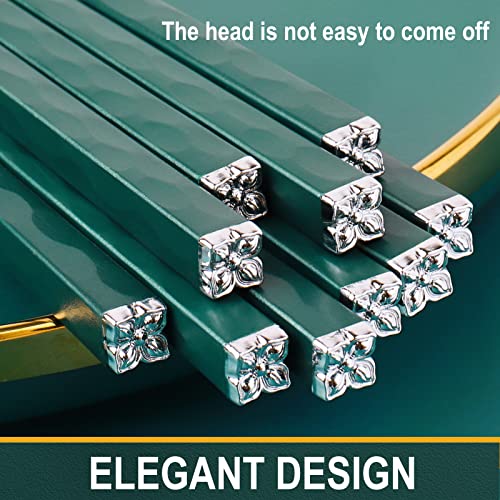 fiberglass Chopsticks Reusable (Green with Silver Head)