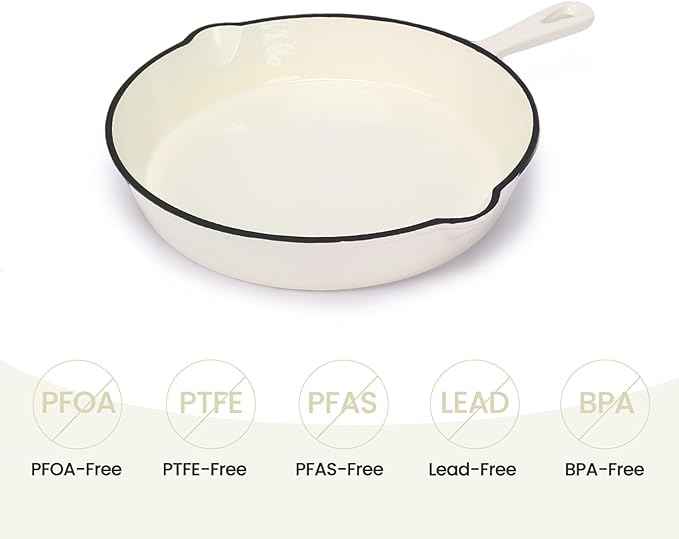 QuliMetal Enameled Cast Iron Cookware Set, 5-Piece – 2.3QT Dutch Oven, 4.7QT Braiser, 10" Skillet, 9x5" Oval Bread Pan & Rack – Versatile Oven-Safe Enamel Cast Iron Pots and Pans for Home Cooking