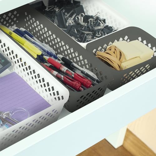 Plastic Storage Basket Set (Grey / Narrow)