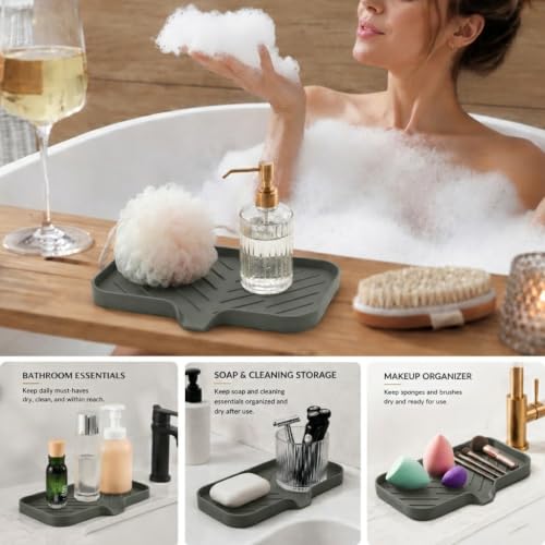 Silicone Soap Dish with Drain Spout (Grey / M(9.6"×5.3"))
