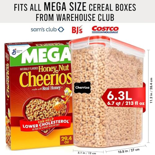 2 Pack (6.3L / 213OZ) EXTRA Large Airtight Food Storage Cereal Containers for Bulk Food Storage BPA-Free Plastic Container, Pantry Organization and Canister for Rice, Pasta, Sugar & Flour (Red)