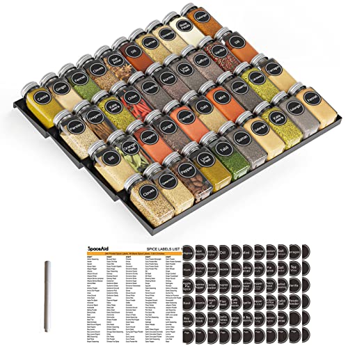 Spice Drawer Organizer with 40 Spice Jars (40 Jars, 18.5" Wide)