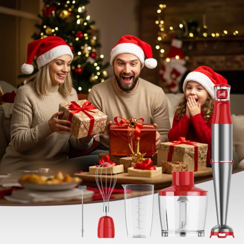 Immersion Blender Handheld Corded (Christmas Red / 5 in 1)