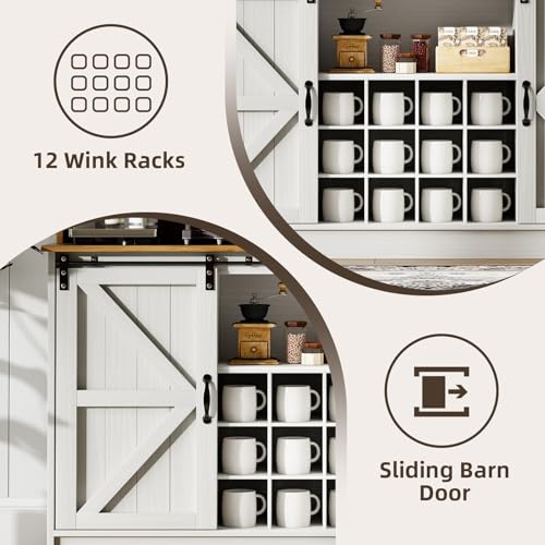 55" Farmhouse Coffee Bar Cabinet with Storage Hutch (55Inch / White)