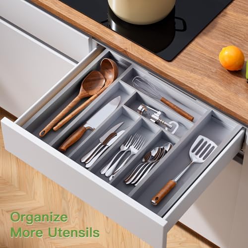Bamboo Expandable Drawer Organizer for Utensils Holder