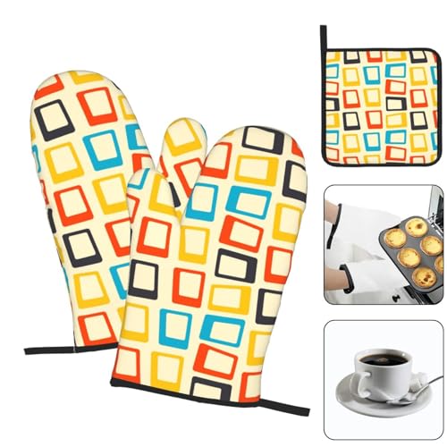 Mid Century Modern Oven Mitts and Pot Holders Sets of 3 (Modern Retro)