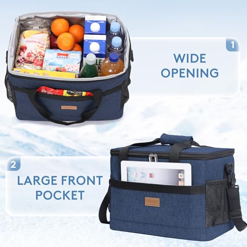Cooler Bag 30 Cans Collapsible and Insulated Large Lunch Bag Leakproof Soft Cooler Portable for Camping (30-Can(20L) / Dark Blue)